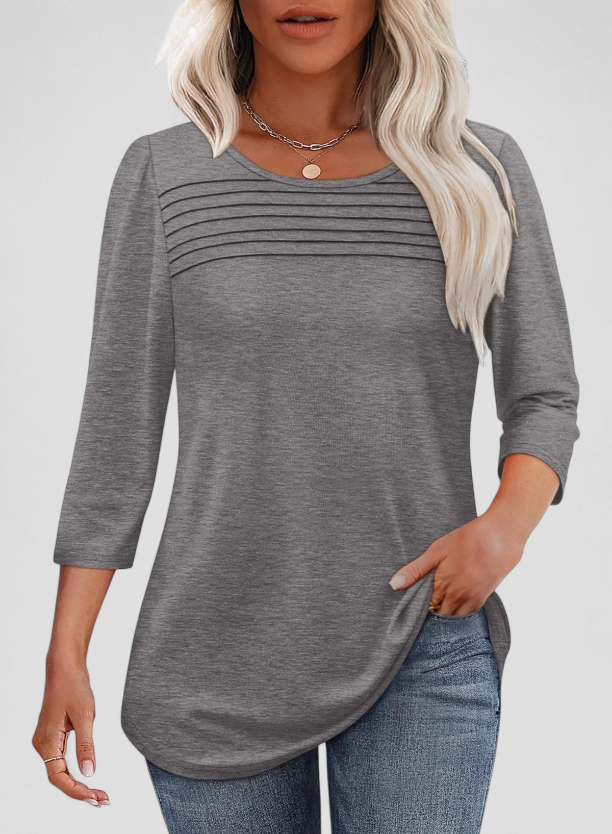 Evita - Pleated 3/4 Sleeve Top