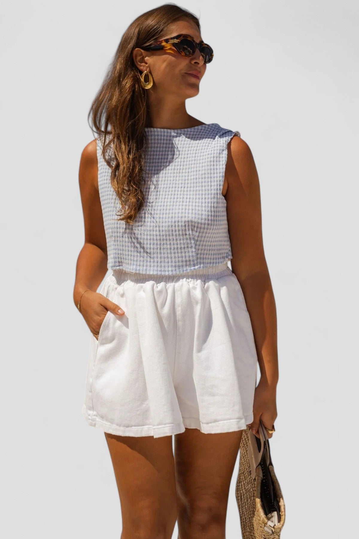 Rebecca - Blue Gingham Crop Top