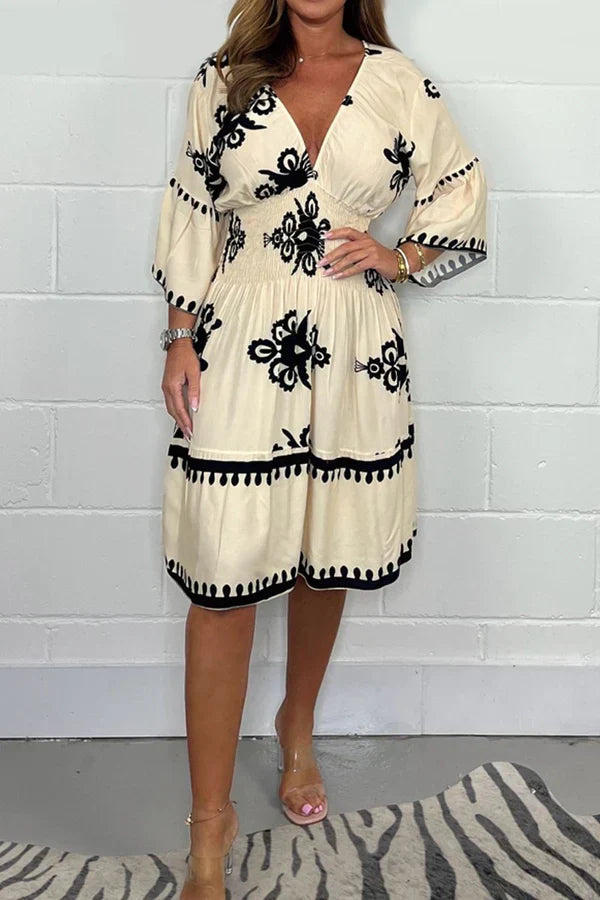 Elara - V Neck Printed Elegant Dress