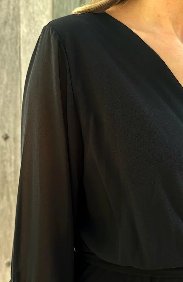 MIRA | Chiffon Ruffle Dress with V-Neckline