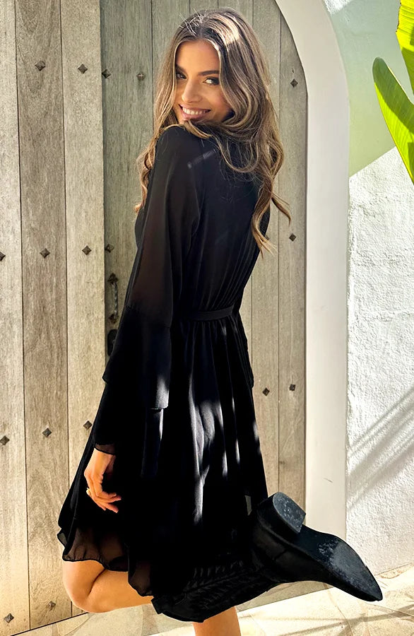 MIRA | Chiffon Ruffle Dress with V-Neckline