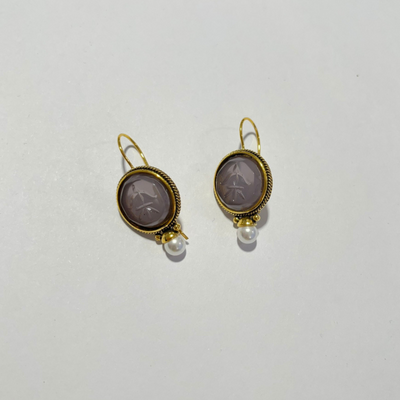 Penelope Vintage Earrings with Green Stone and Pearl