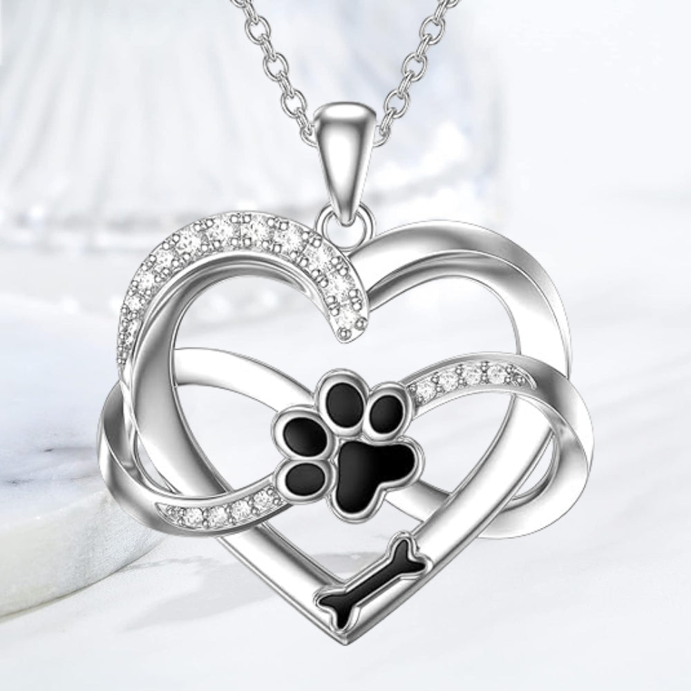 Infinity Necklace with Heart & Paw in 925 Silver – Symbolic Pet Jewelry